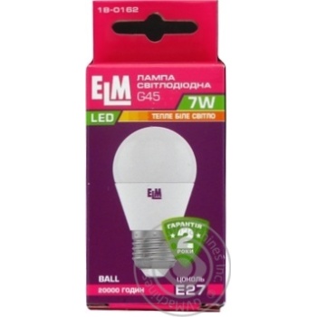 Лампа ELM Led сфера  7W PA10 E27 3000 D45 18-0162 купить, цены на МегаМаркет - фото 1