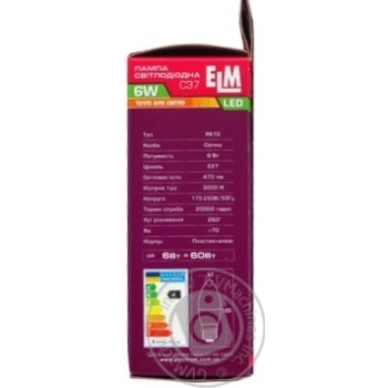 Лампочка ELM LED 6W 470lm 3000K E27 C37 PA10 купити, ціни на МегаМаркет - фото 2