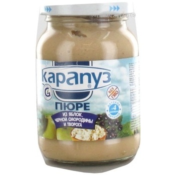 Puree Karapuz Apple-Blackcurrant-Cottage cheese for 4+ month old babies glass jar 200g Ukraine - buy, prices for MegaMarket - photo 2