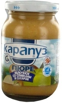 Пюре Карапуз Яблучне з вершками і цукром гомогенізоване для дітей з 4 місяців скляна банка 200г Україна купити, ціни на МегаМаркет - фото 1