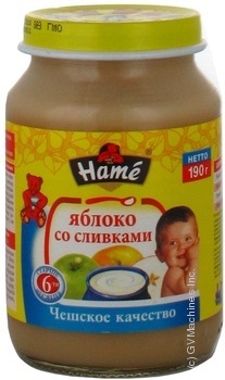 Пюре Хаме Яблоко со сливками для детей с 6 месяцев стеклянная банка 190г Чехия купить, цены на МегаМаркет - фото 1