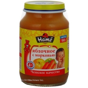 Puree Hame apple with carrot for 4+ months babies glass jar 190g Czech Republic - buy, prices for MegaMarket - photo 1