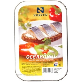 Филе сельди Норвен кусочки в масле с ароматом паприки 300г Украина - купить, цены на NOVUS - фото 1