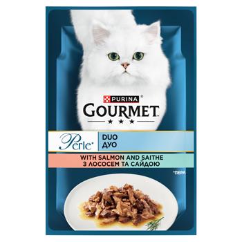 Корм вологий Gourmet Perle Duo з лососем та сайдою для дорослих котів 85г - купити, ціни на Ідеал - фото 1