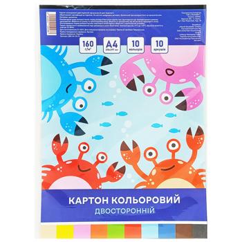 Картон цветной Техно Юг двусторонний А4 10 цветов 10 листов
