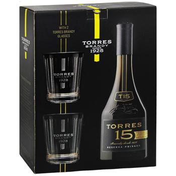 Бренди Torres 15 лет 40% 0,7л и 2 стакана - купить, цены на Auchan - фото 3