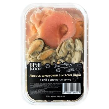 Fish Good Salmon Pieces with Mussel Meat in Oil 500g - buy, prices for Chudo Market - photo 1