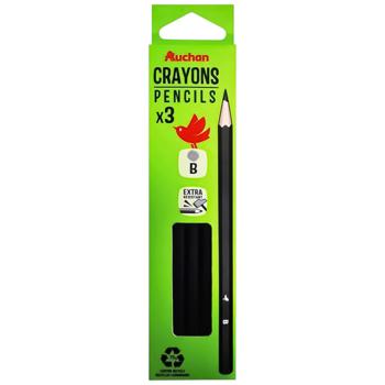 Карандаш Auchan графитный B 3шт - купить, цены на Auchan - фото 1