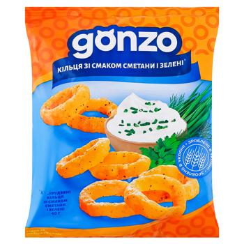 Кільця кукурудзяні Gonzo зі смаком сметани і зелені 40г - купити, ціни на Grono - фото 1