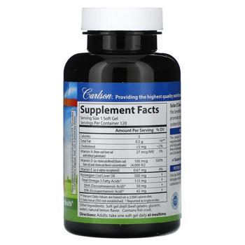 Carlson Labs Solar D Gems Lemon Flavored Fish Oil with Vitamin D3 4000 IU 120 softgels - buy, prices for - photo 3