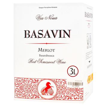 Basavin Merlot Red Semi-sweet Wine 12% 3l - buy, prices for METRO - photo 1