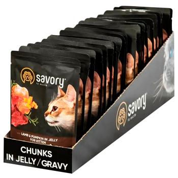 Savory Kitten упаковка вологого корму для кошенят 22 шт х 85 г - ягня та гарбуз - купити, ціни на MasterZoo - фото 1
