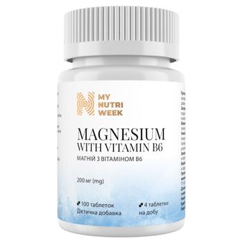 Магній з вітаміном В6, Magnesium with vitamin B6, MyNutriWeek, 200 мг 100 таб - купить, цены на Biotus - фото 1