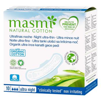 Masmi Ultra Night Ultra Thin Organic Pads for Strong Discharge with Wings 10pcs - buy, prices for MegaMarket - photo 2