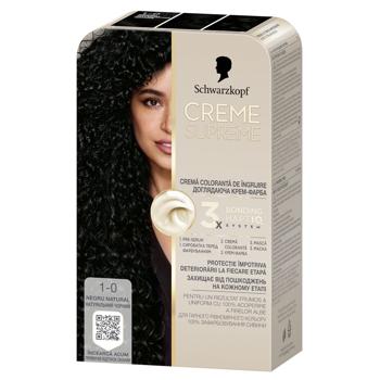 Крем-фарба для волосся Schwarzkopf Creme Supreme 1-0 Натуральний Чорний - купити, ціни на КОСМОС - фото 1