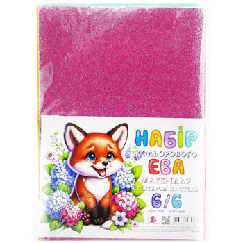 Набор цветного ЭВА материала Art Studio of Happiness с глиттером пастель 6 листов - купить, цены на Auchan - фото 1