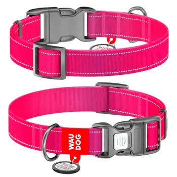 Ошейник для собак Waudog Nylon Mono нейлоновый светоотражающий с QR-паспортом 28-40см/20мм розовый - купить, цены на MasterZoo - фото 1