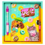 Malevaro Dog, Cat and Donuts Notepad with Lock and Window 56pages