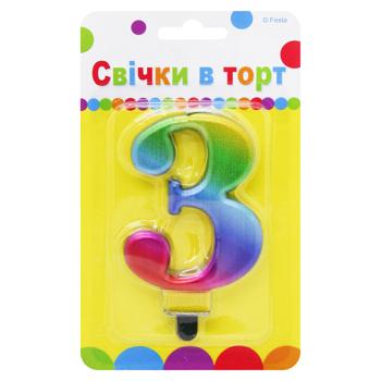 Party Favors Digit 3 Colored Cake Candle 9cm - buy, prices for NOVUS - photo 1