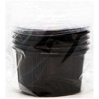 Inpak Round Black Container with Lid 5pcs 350ml