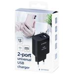 Gembird 2-port Universal USB Charger TA-UC-2AC12-01-BK 1USB 2.4A + 1USB-C 2.4A(12W) black