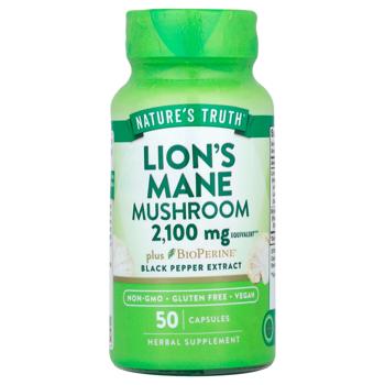 Левова грива з біоперином, Super Lion's Mane Mushroom plus Bioperine, Nature's Truth, 2100 мг 50 кап - купити, ціни на Біотус - фото 1