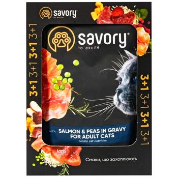 Savory Wet Food with Salmon and Peas for Cats 3+1pc*85g