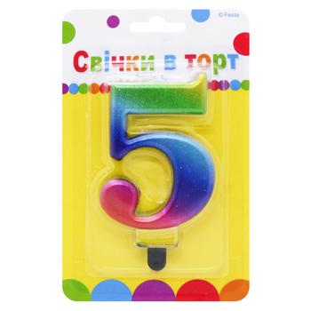 Party Favors Digit 5 Colored Cake Candle 9cm - buy, prices for NOVUS - photo 1