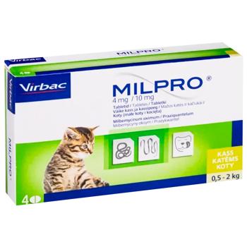 Virbac Milpro Tablets for Cats from 0.5 to 2 kg for Treatment of Helminthiasis 4mg/10mg 1pc - buy, prices for MasterZoo - photo 1