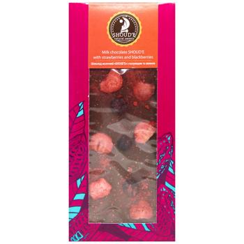 Shoud'e with strawberries and blackberries milk chocolate 100g