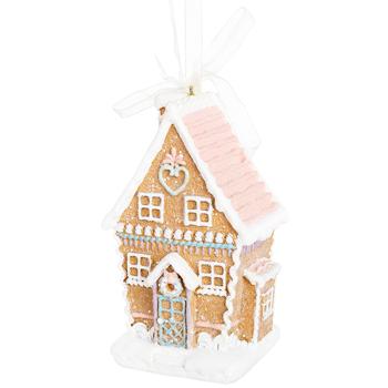 Bona Di Gingerbread House Decorative Hanging Figurine with Glitter 7x6x11cm Ginger with Pink - buy, prices for - photo 1