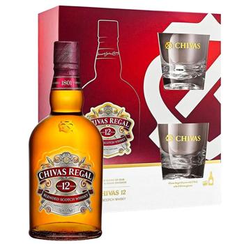 Chivas Regal Whiskey 12 y.o. 40% 0.7l + 2 Glasses - buy, prices for COSMOS - photo 1