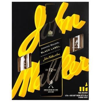 Виски Johnnie Walker Black Label 12 лет 40% 0,7л + 2 стакана - купить, цены на Auchan - фото 2