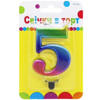 Festa Numeral 5 Colored Candle 9cm - buy, prices for Auchan - photo 1