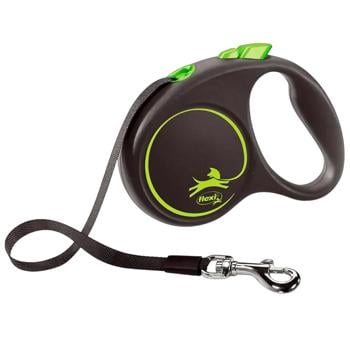Flexi Black Design Roulette Leash with Tape М Up to 25kg 5m Black/Green