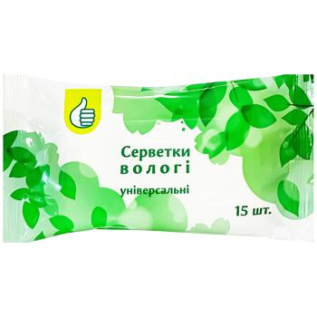 Сервтки вологі Auchan зелені 15шт