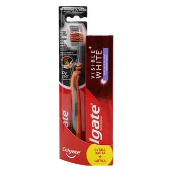 Набір Colgate Зубна паста Visible White та Зубна щітка Charcoal Zig Zag - купити, ціни на МегаМаркет - фото 2