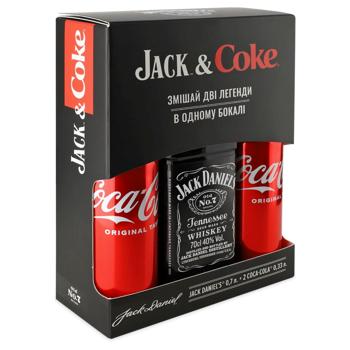 Jack&Coke Gift Set Jack Daniel's Whiskey 40% 0.7l and Coca-Cola 0.33l 2pcs