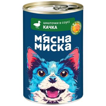 Корм для собак М'ясна Миска шматочки в соусі з качкою та овочами 415г