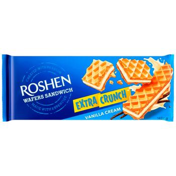Вафлі Roshen Wafers Sandwich Crunch молоко ваніль 142г - купити, ціни на КОСМОС - фото 1