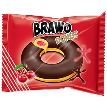 Кекс Brawo Donut с вишневой начинкой в какао-молочной глазури 50г - купить, цены на КОСМОС - фото 1