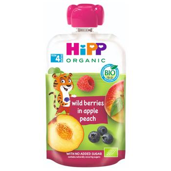 Пюре фруктове Hipp Hippis Яблоко-персик-чорниця-малина 100г