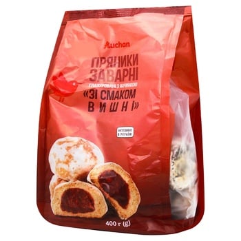 Пряники Auchan заварні глазуровані зі смаком вишні 400г - купити, ціни на Auchan - фото 1