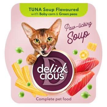 Суп для котів Delickcious з тунцем, кукурудзою та зеленим горошком для котів 80г - купити, ціни на MasterZoo - фото 1