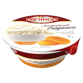 President Cottage Cheese with Sour Cream and Dried Apricots 9% 180g - buy, prices for Ideal - photo 1