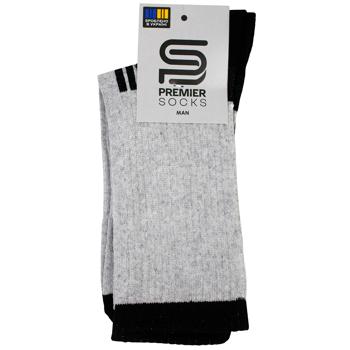 Premier Socks Men's Grey Socks with Stripes and High Elastic Band s.25-27