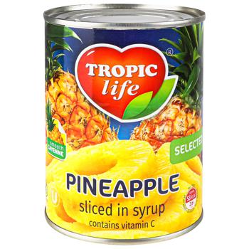 Ананас Тропик лайф кольцами в сиропе 580мл - купить, цены на Чудо Маркет - фото 1