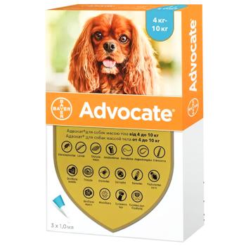 Bayer/Elanco Advocate Drops on the Withers for Dogs from 4 to 10kg Against External and Internal Parasites 3 pipettes - buy, prices for MasterZoo - photo 1