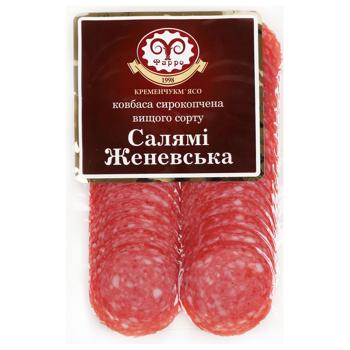 Ковбаса Фарро Салямі Женевська нарізана сирокопчена вищий сорт 80г - купити, ціни на Восторг - фото 1