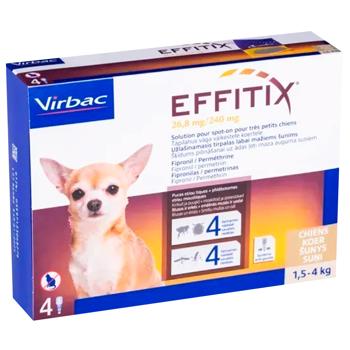 Капли на холку Virbac Effitix для собак от 1,5 до 4кг от внешних паразитов 26,8мг/240мг 4 пипетки - купить, цены на MasterZoo - фото 1